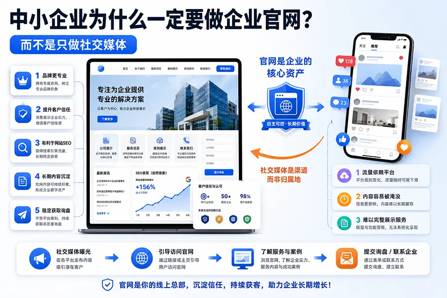 企业官网, 中小企业网站建设、网站SEO、企业网站设计、社交媒体营销