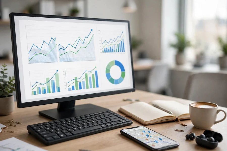 Website SEO Vancouver analysis: designer reviewing local search rankings on a monitor